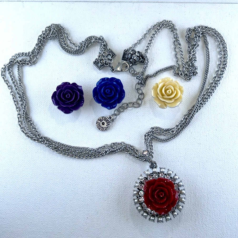 Designer SWEET ROMANCE Interchangeable ROSE Rhinestones Pearls Vintage NECKLACE